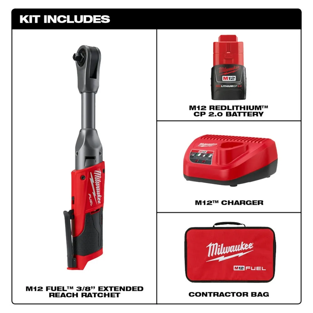 Milwaukee 2560-21 M12 FUEL 12V 3/8 Inch Extended Reach Ratchet 2.0AH Kit