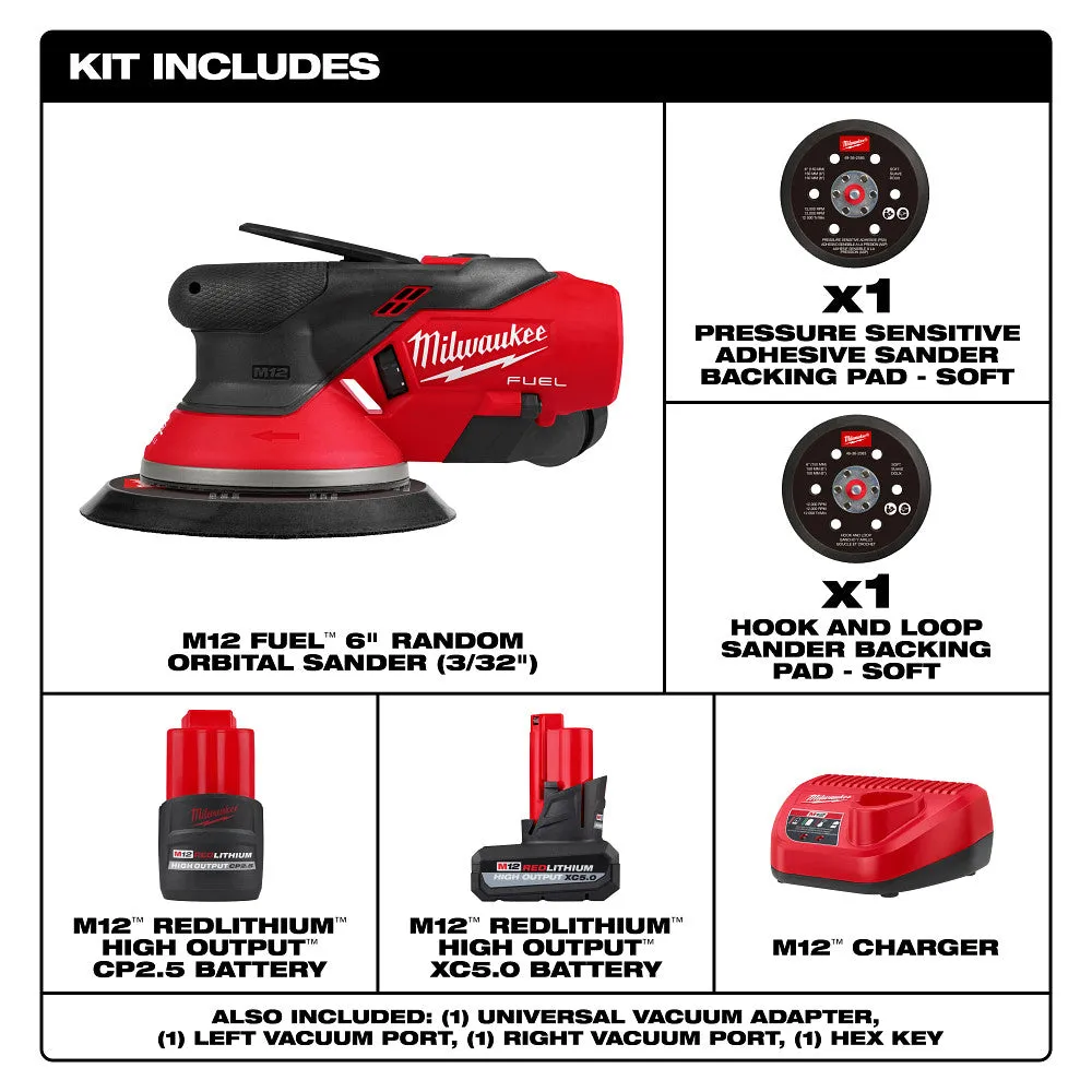 Milwaukee 2584-22CX M12 FUEL 12V 6" Random Orbital Sander Kit (3/32 Inch)