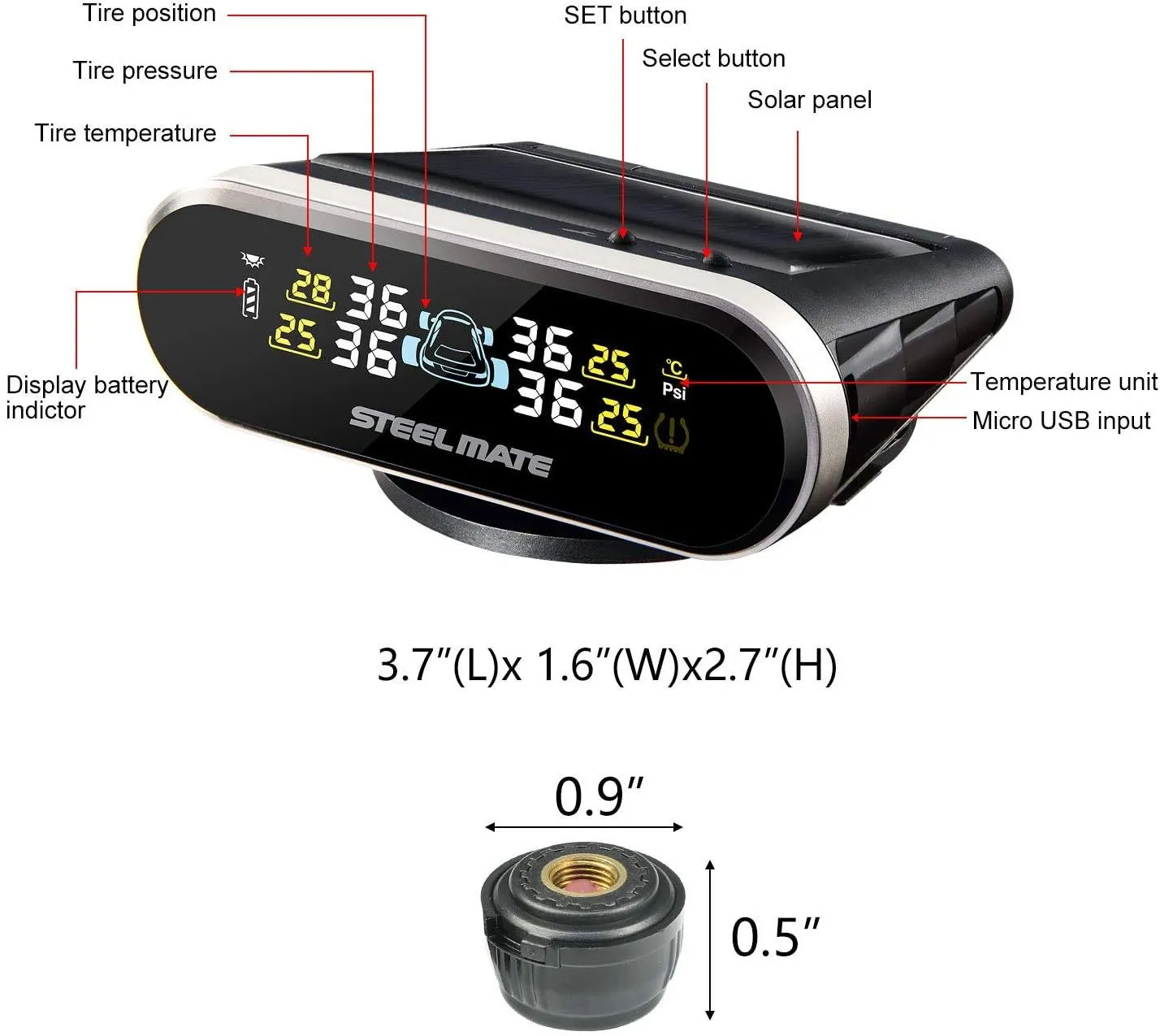 Mini One-s Black Multi-Function Tire Pressure Monitoring System Auto Backlight Sleep Awake