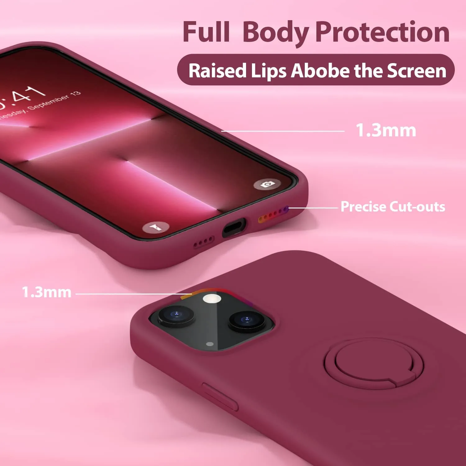 MOCCA Compatible  iPhone 13 Mini Case Ring Kickstand  -WineRed