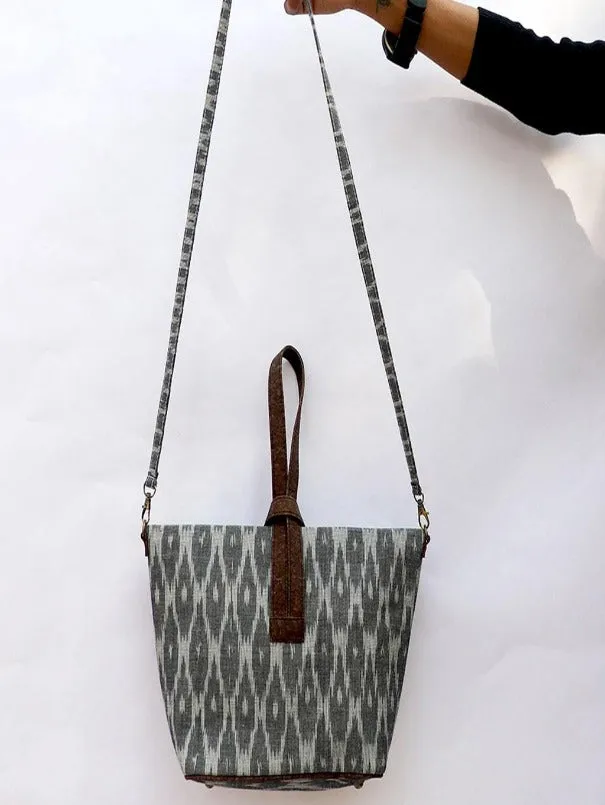 Multi Grey Vegan Leather and Ikat Weave Convertible Sling Bag