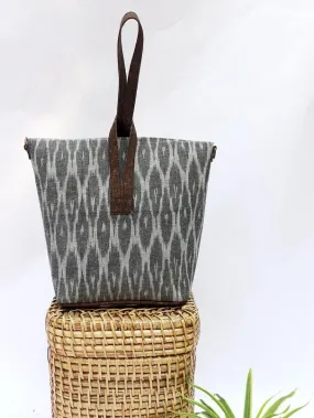 Multi Grey Vegan Leather and Ikat Weave Convertible Sling Bag