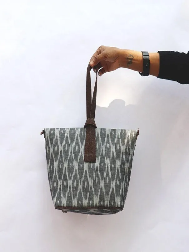 Multi Grey Vegan Leather and Ikat Weave Convertible Sling Bag