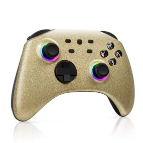 Mytrix Gold Glitter Wireless Pro RGB Controller with Programmable Back Buttons and Turbo, for Nintendo Switch, PC, Android & iOS