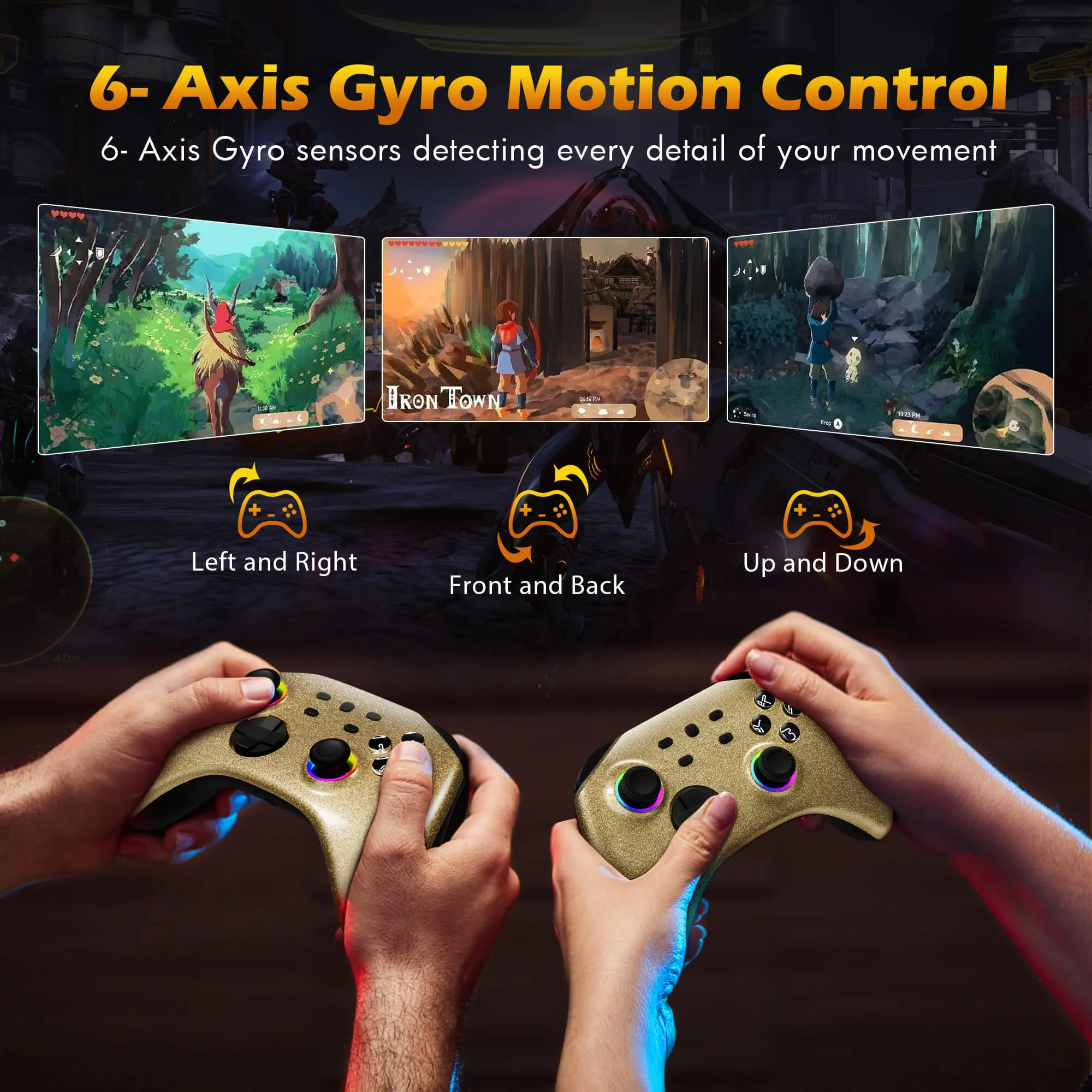 Mytrix Gold Glitter Wireless Pro RGB Controller with Programmable Back Buttons and Turbo, for Nintendo Switch, PC, Android & iOS