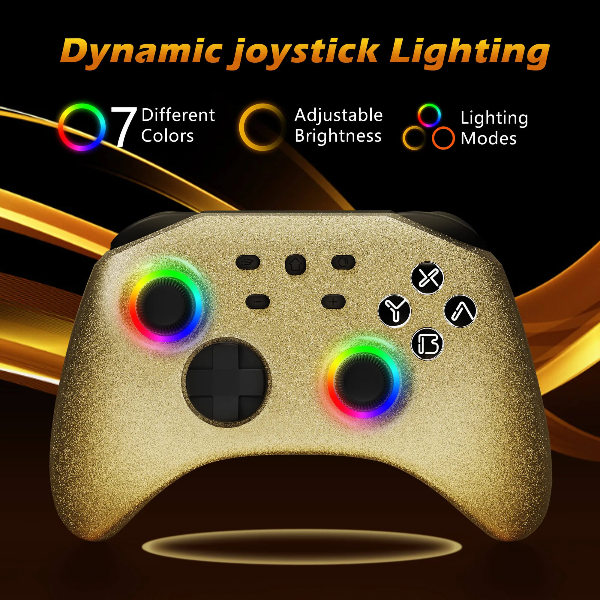 Mytrix Gold Glitter Wireless Pro RGB Controller with Programmable Back Buttons and Turbo, for Nintendo Switch, PC, Android & iOS