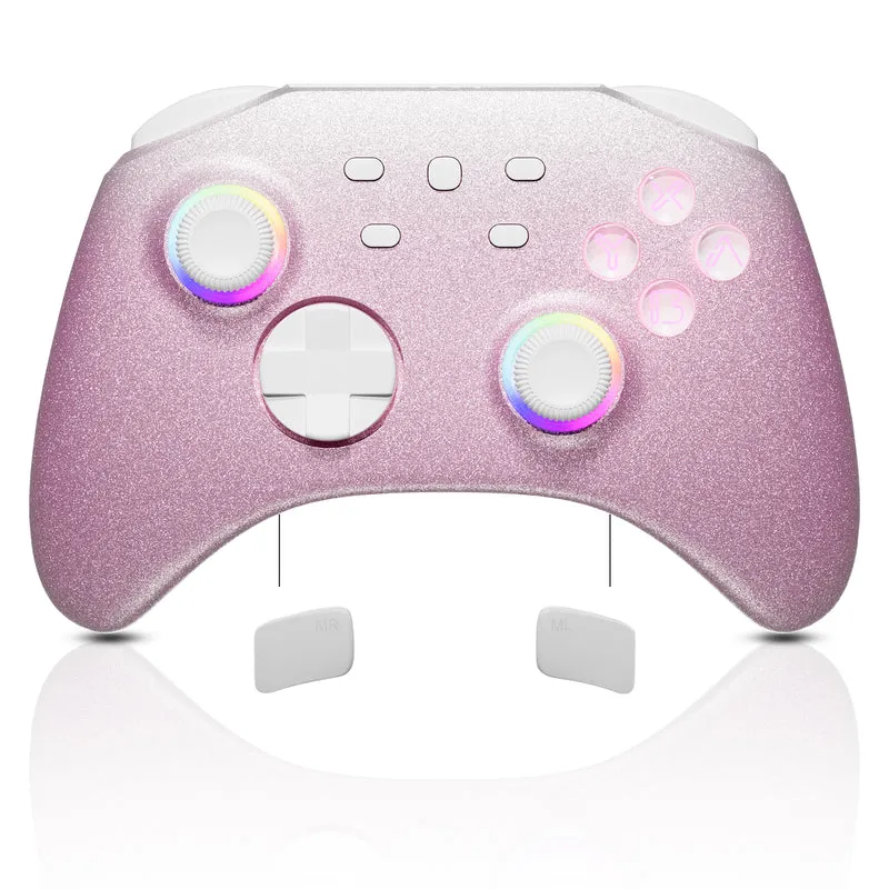 Mytrix Gold Glitter Wireless Pro RGB Controller with Programmable Back Buttons and Turbo, for Nintendo Switch, PC, Android & iOS