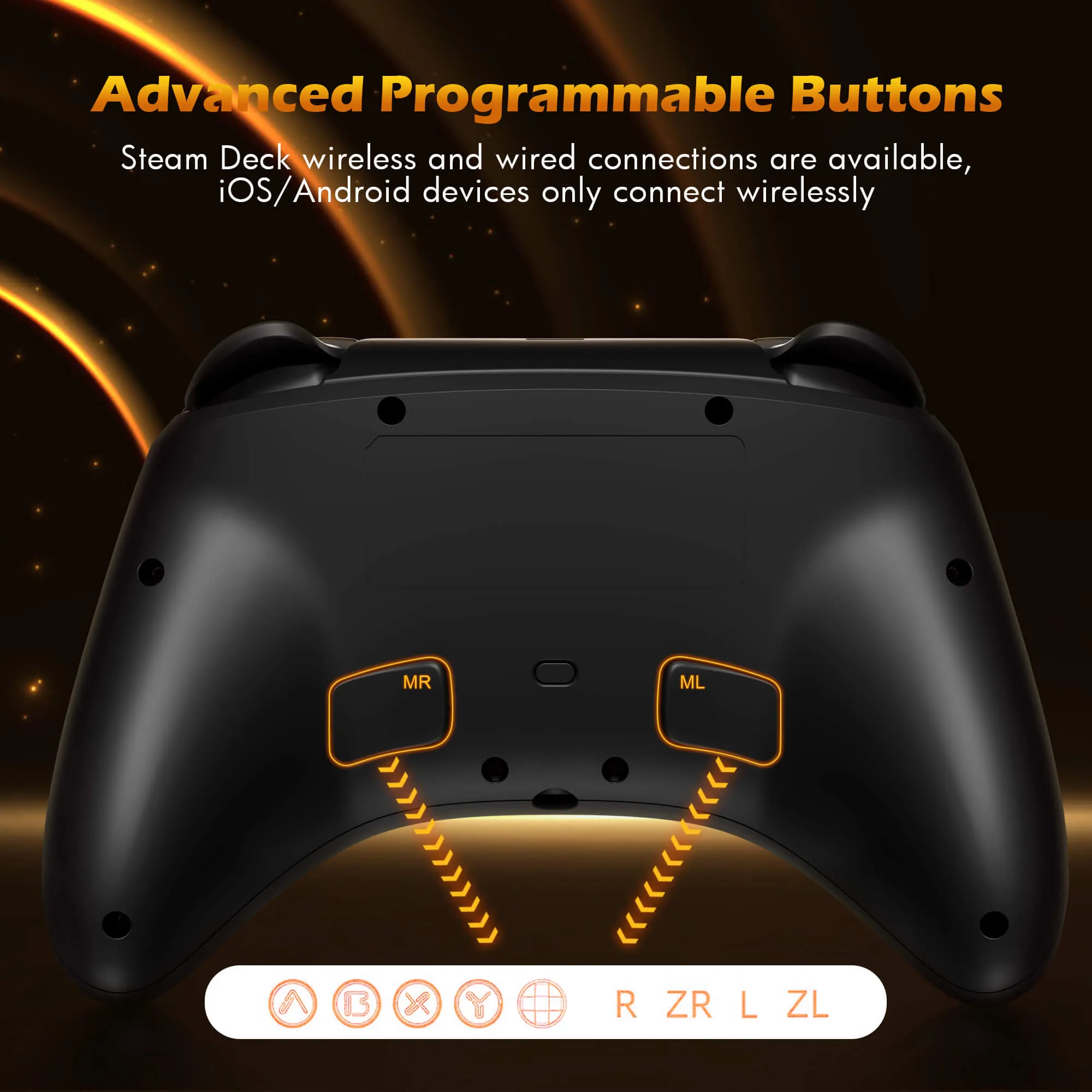 Mytrix Gold Glitter Wireless Pro RGB Controller with Programmable Back Buttons and Turbo, for Nintendo Switch, PC, Android & iOS