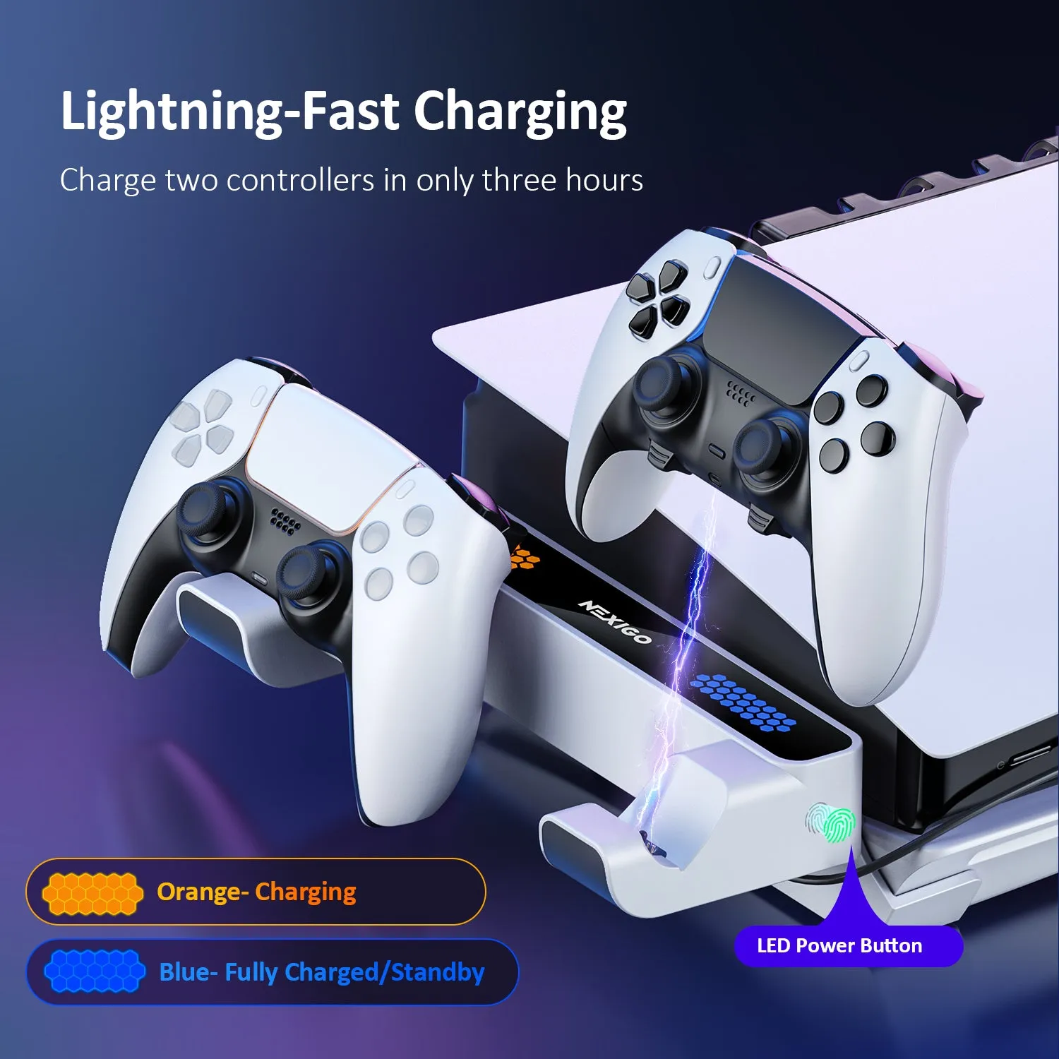 NexiGo Horizontal Stand w/Charging Dock For PS5/PS5 Slim