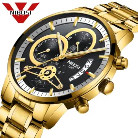 NIBOSI Quartz Watch Men Gold Black Mens Watches Top Brand Luxury Chronograph Sports Watches Luminous Waterproof Relogio Masculin