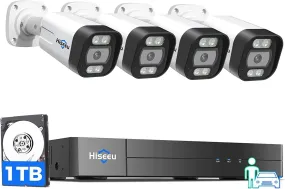 [Person Vehicle Detection] Hiseeu 4K PoE Security Camera System,8 Ports with 4Pcs 5MP IP Security Camera 16CH PoE NVR for Outdoor,Waterproof,Smart Detection/Playback,Home Surveillance Kits 1TB HDD