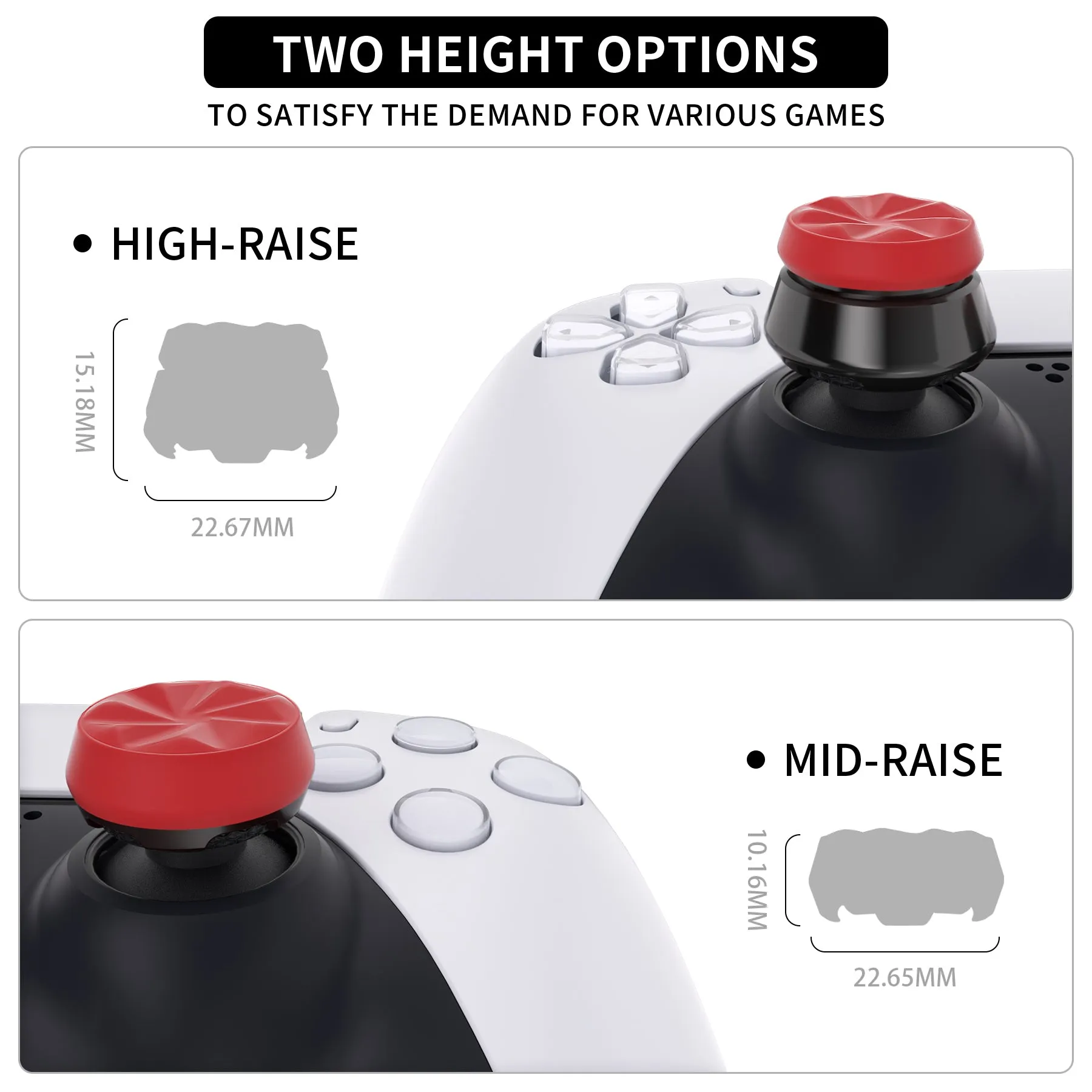 PlayVital Scarlet Red & Black Thumbs Pro Hurricane Thumbstick Extender Thumb Grips for ps5 Controller - 2 High Raise and 2 Mid Raise Concave - PJM4006