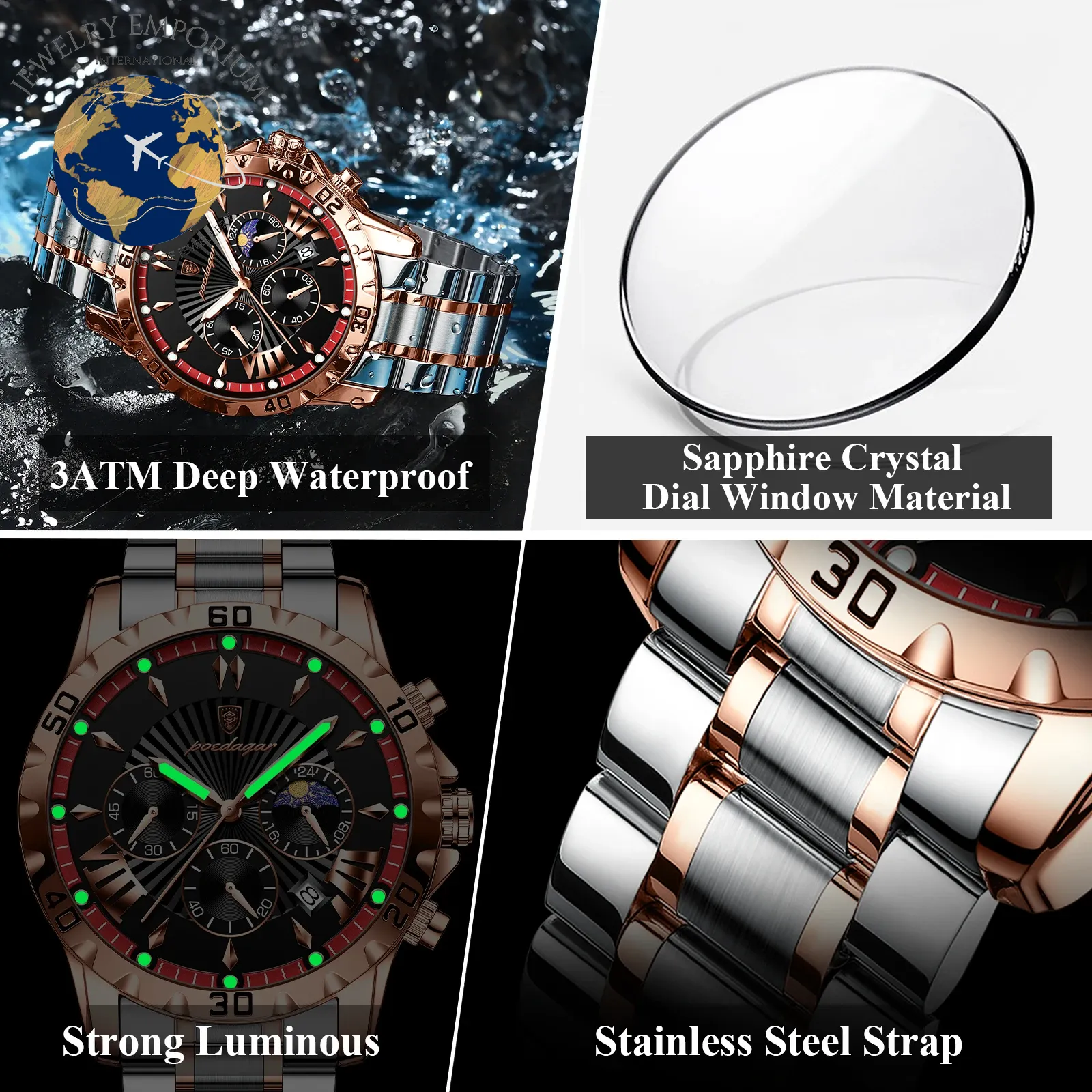 POEDAGAR Luxury High Quality Watch for Man Waterproof Luminous Chronograph Date Men Watch Stainless Steel Quartz Men'S Watches