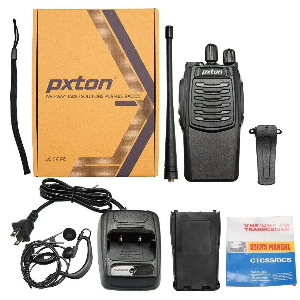 Pxton S1 Walkie Talkies for Adults Long Range,5W UHF Handheld Rechargerble Two Way Radio with Flashlight and Charger Dock 2 PCs