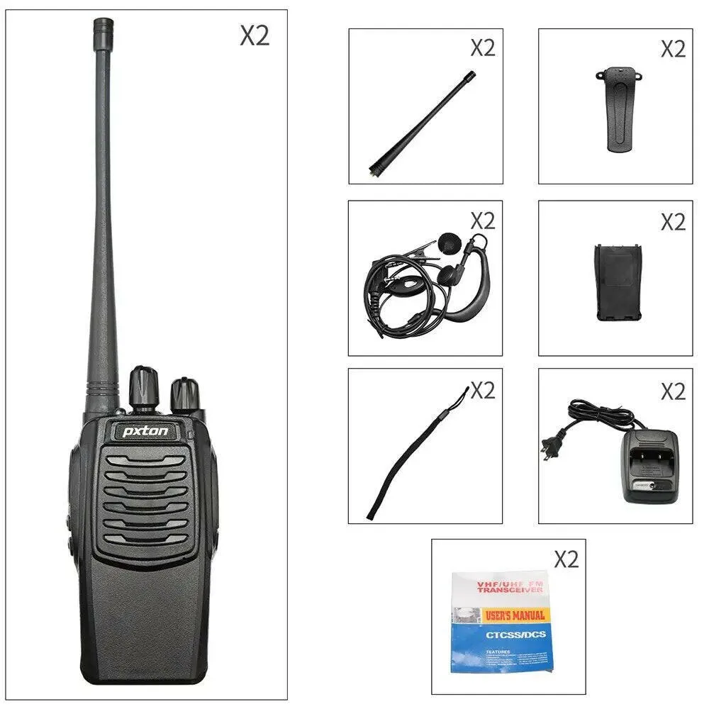 Pxton S1 Walkie Talkies for Adults Long Range,5W UHF Handheld Rechargerble Two Way Radio with Flashlight and Charger Dock 2 PCs