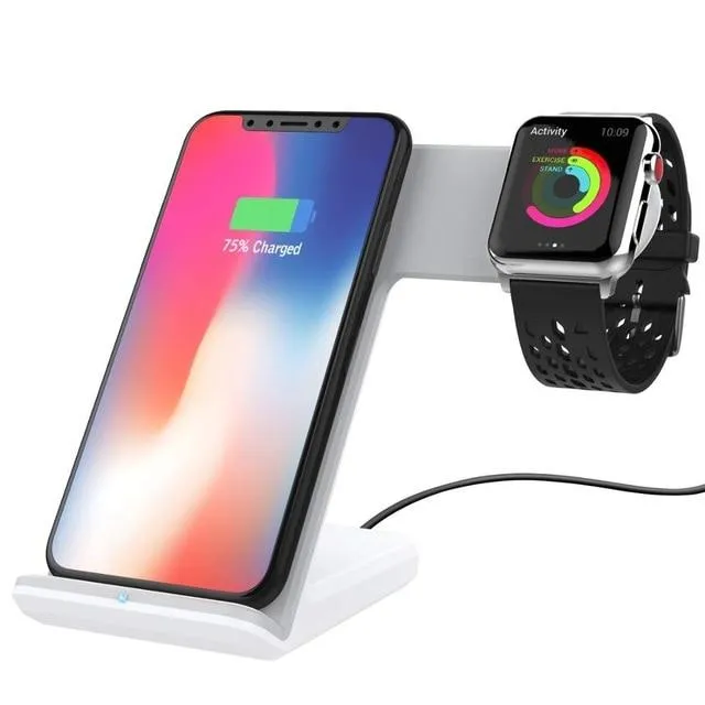 Qi Wireless Desk Charger 2-In-1 Fast Charging Dock For Samsung iPhone Apple Watch