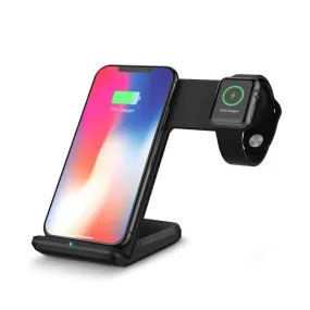 Qi Wireless Desk Charger 2-In-1 Fast Charging Dock For Samsung iPhone Apple Watch