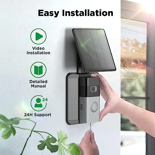 QIBOX Solar Charger Compatible with Video Doorbell (2nd Generation - 2020 Release), Video Doorbell 4/3/3 Plus/Battery Doorbell Plus, 2.9W Waterproof Continuously Solar Panel, Adjustable Panel Mount