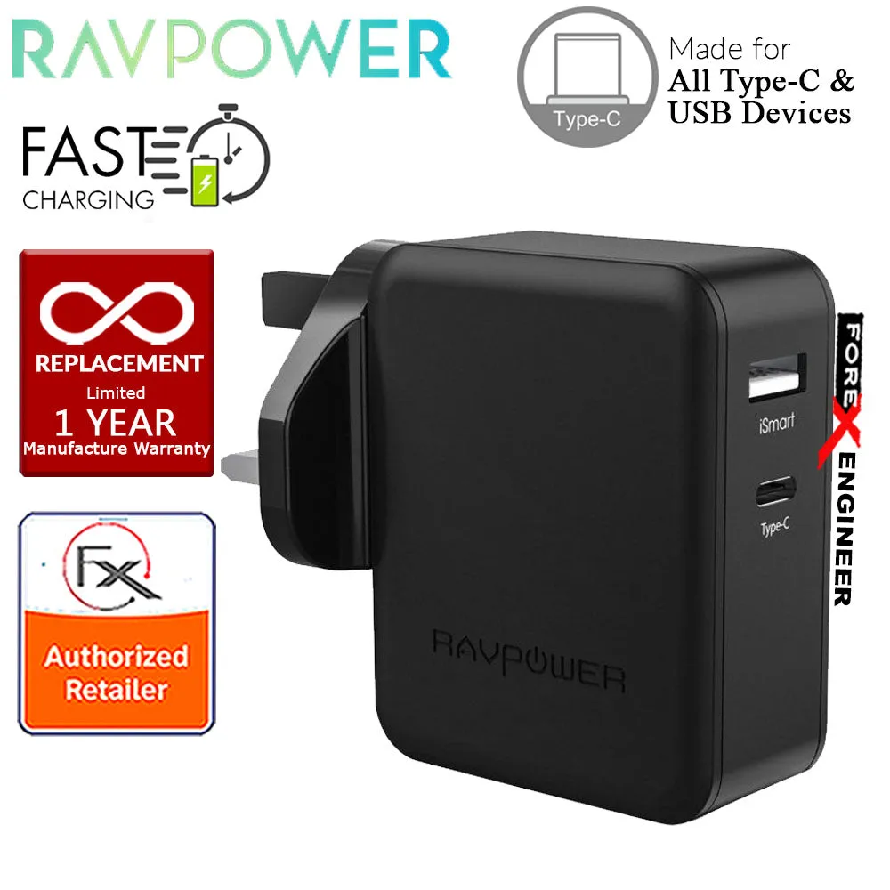 [RACKV2_CLEARANCE] RavPower Power Delivery Desktop Charger 2 Port PD36W ( 1 USB Port   1 Type C) - Black