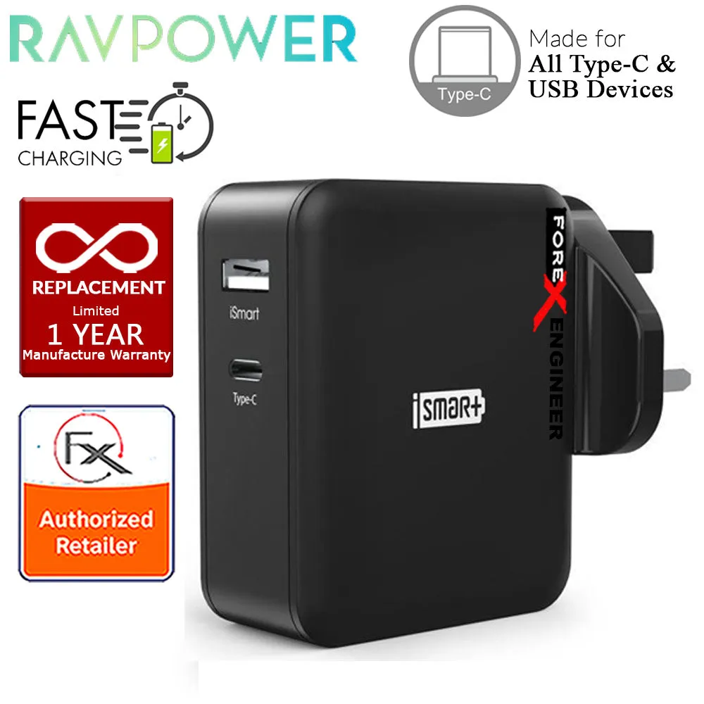 [RACKV2_CLEARANCE] RavPower Power Delivery Desktop Charger 2 Port PD36W ( 1 USB Port   1 Type C) - Black