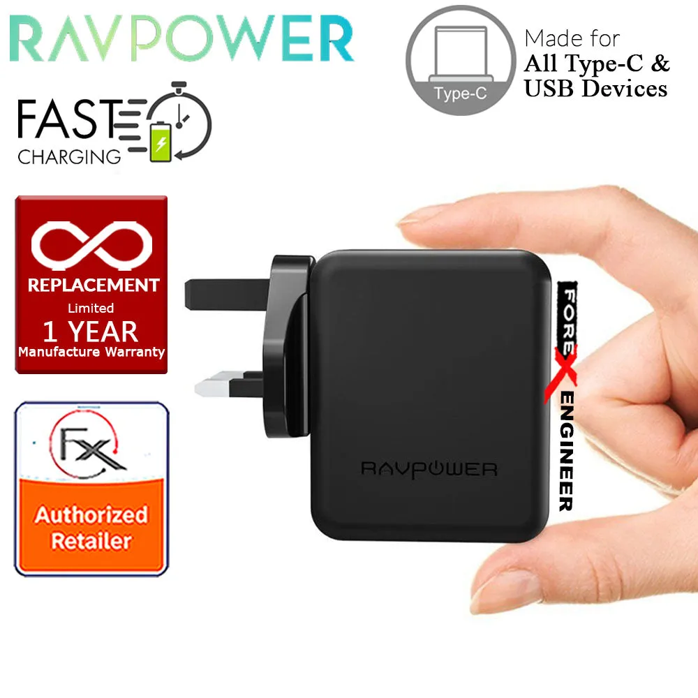 [RACKV2_CLEARANCE] RavPower Power Delivery Desktop Charger 2 Port PD36W ( 1 USB Port   1 Type C) - Black