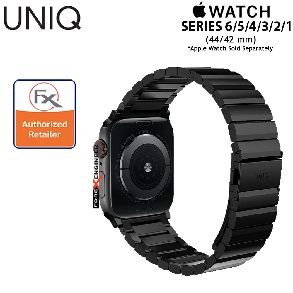 [RACKV2_CLEARANCE] UNIQ Strova Stainless Steel Watch Band for Apple Watch Series 7 - SE - 6 - 5 - 4 - 3 - 2 - 1 ( 45mm - 42mm - 44mm ) - Premium 304 Stainless Steel - Black  ( Barcode : 8886463674246 )