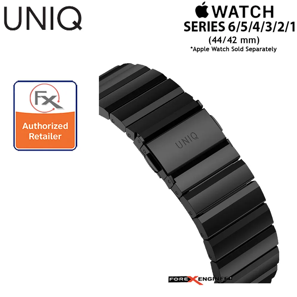 [RACKV2_CLEARANCE] UNIQ Strova Stainless Steel Watch Band for Apple Watch Series 7 - SE - 6 - 5 - 4 - 3 - 2 - 1 ( 45mm - 42mm - 44mm ) - Premium 304 Stainless Steel - Black  ( Barcode : 8886463674246 )