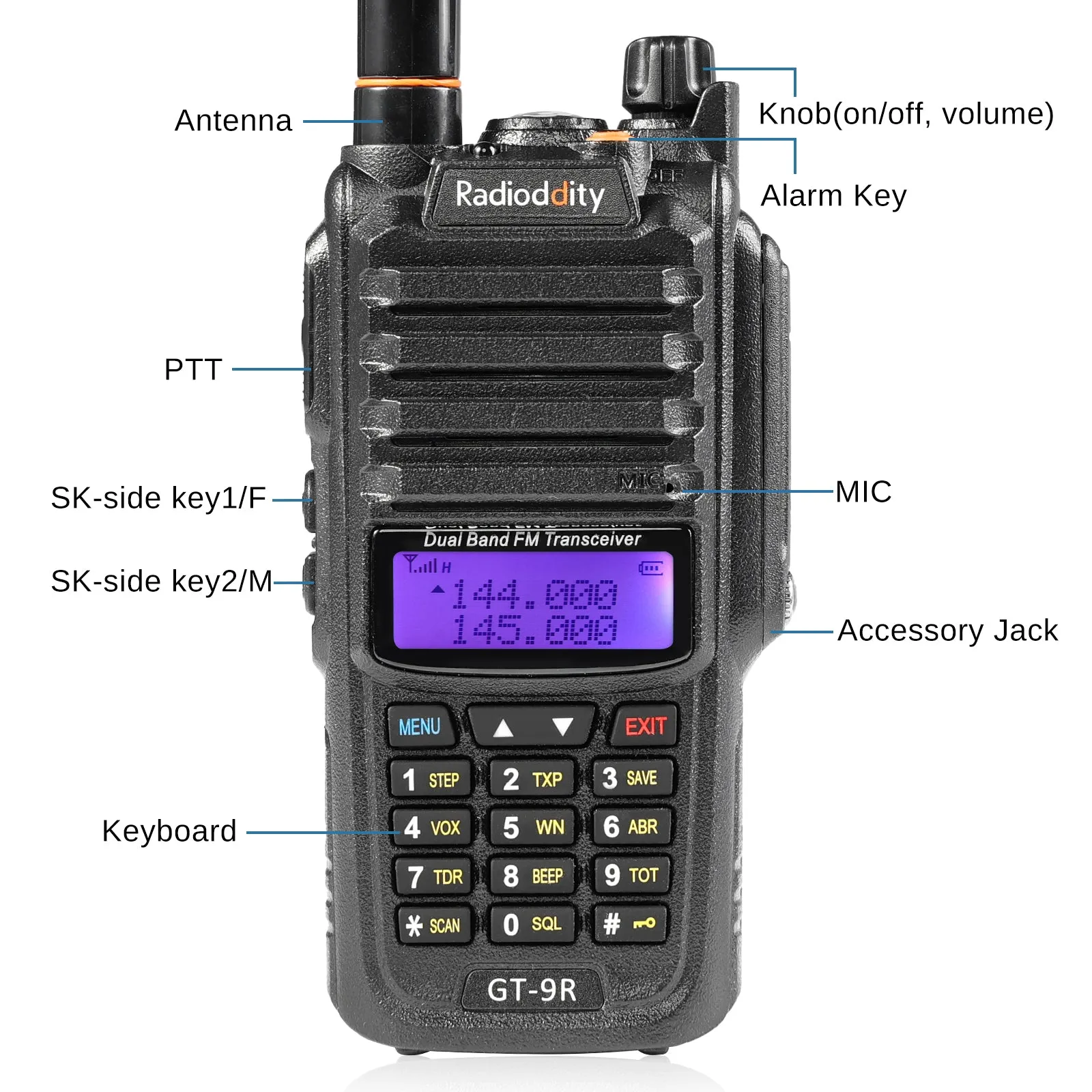 Radioddity GT-9R Dual Band Radio | 5W | IP67 Waterproof | 2000mAh | Customized EU Frequency