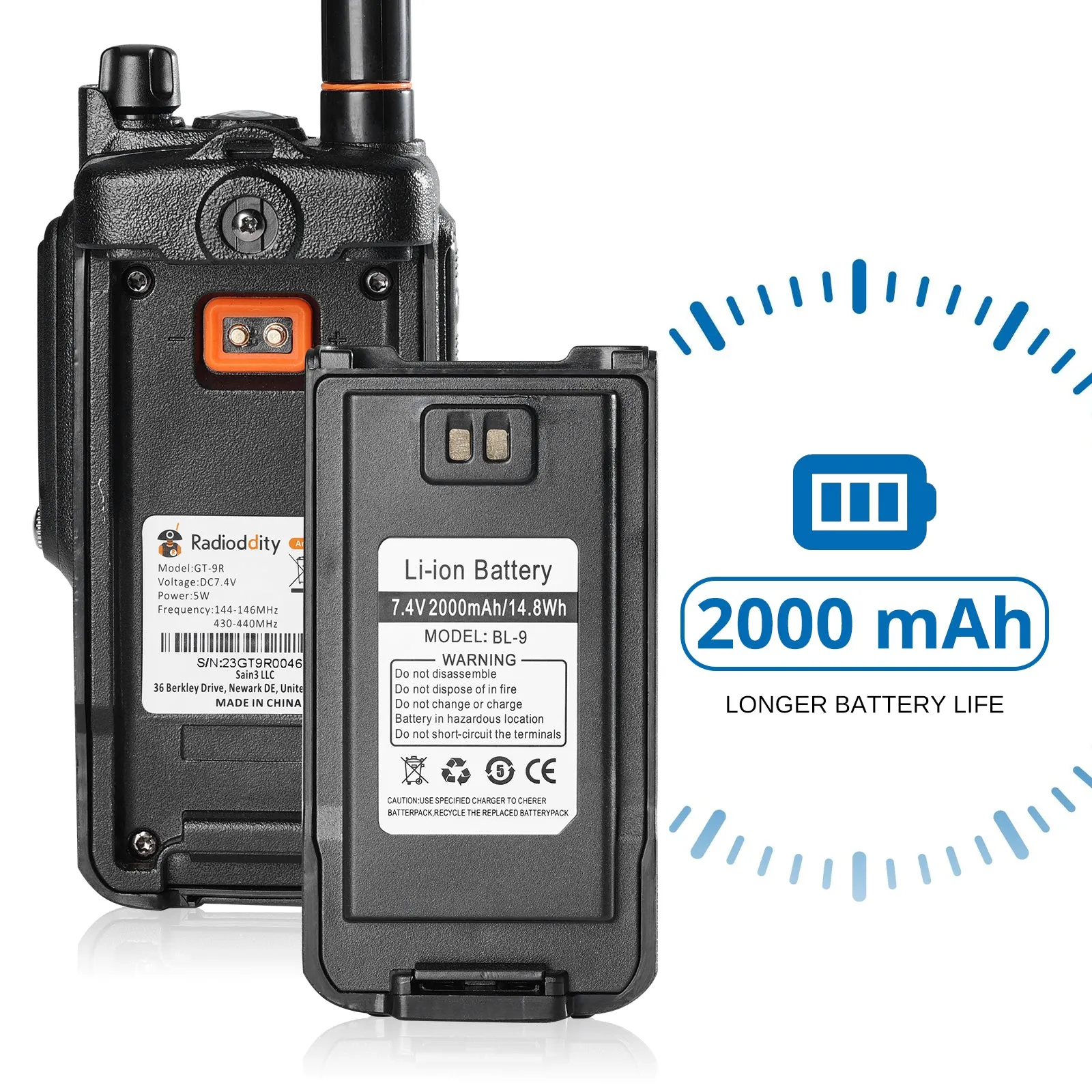 Radioddity GT-9R Dual Band Radio | 5W | IP67 Waterproof | 2000mAh | Customized EU Frequency