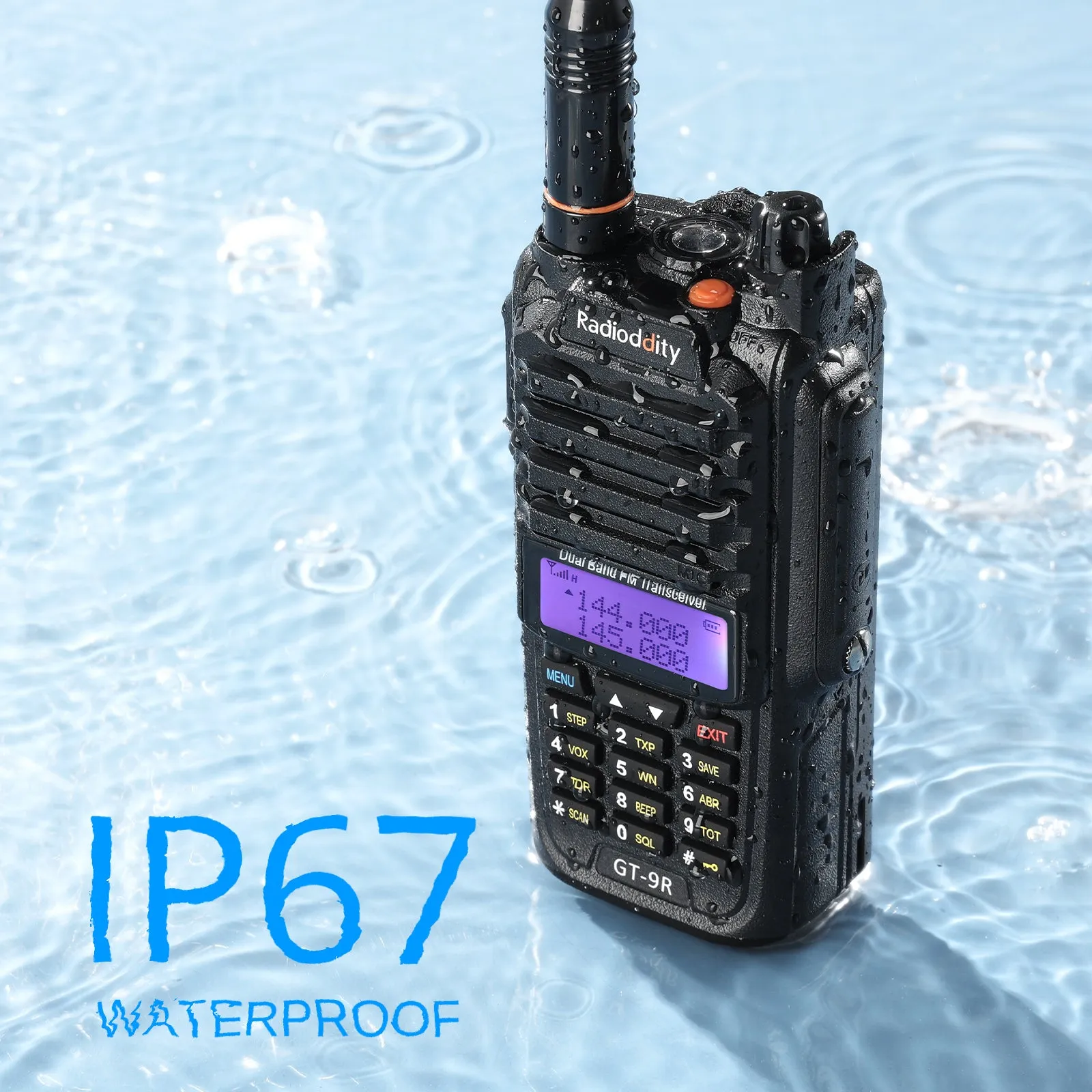 Radioddity GT-9R Dual Band Radio | 5W | IP67 Waterproof | 2000mAh | Customized EU Frequency