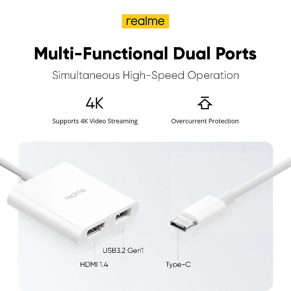 Realme Type-C HUB - USB 3.2 Gen1 & HDMI1.4 Dual Ports | Type-C Port - RMW2022