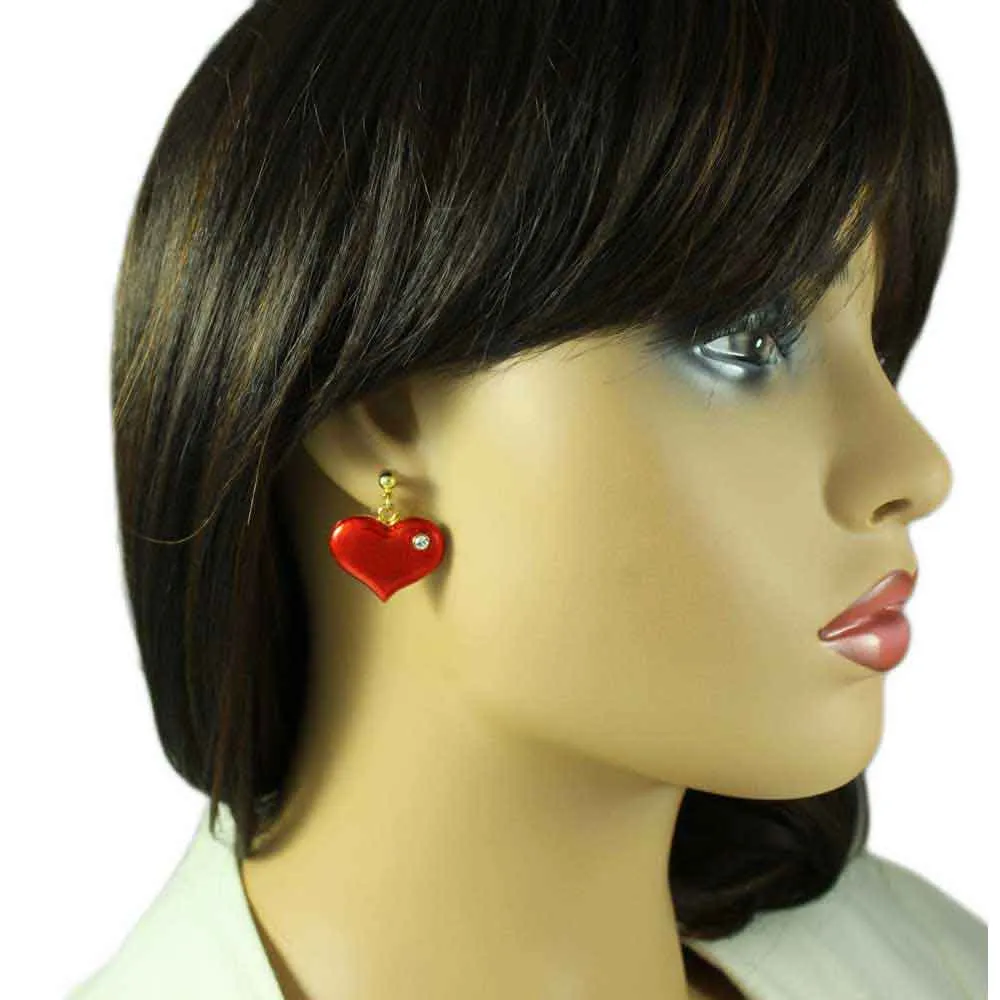 Red Enamel and Crystal Heart Necklace and Earring Set - PT330BS