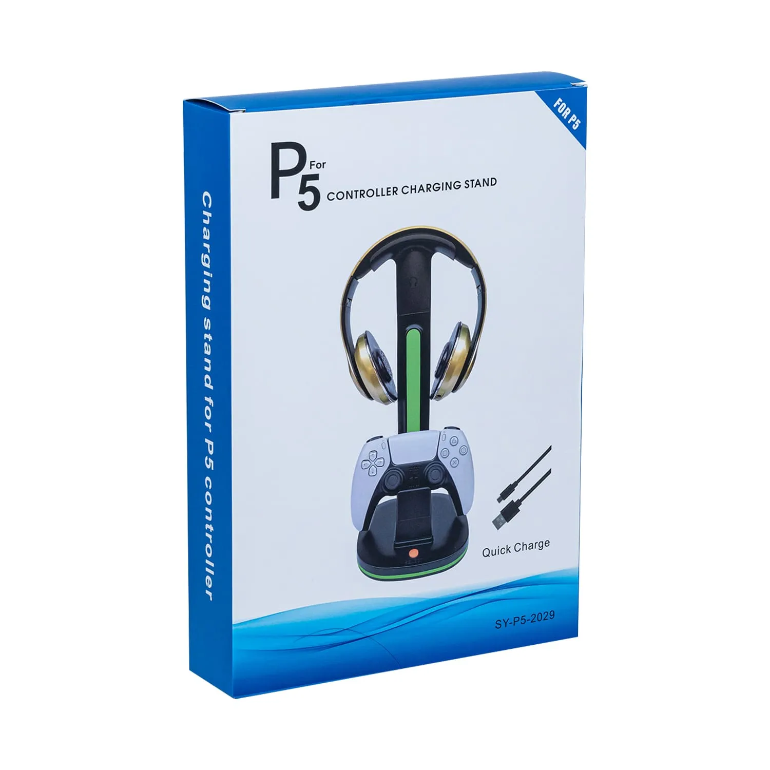 RGB Headset and Controller Stand with Charging for PS5/PS5 Elite Controller-Black-(P5-2029)