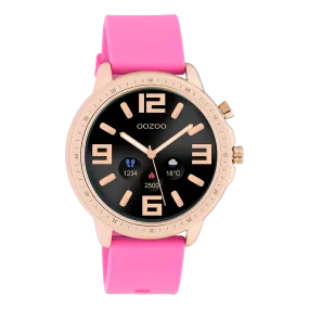 Rose gold coloured OOZOO smartwatch with raspberry pink rubber strap - Q00325