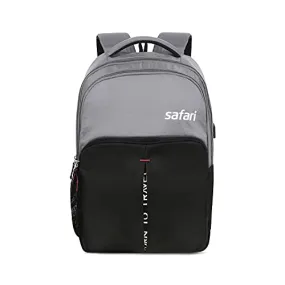 Safari Sneak 26 Ltrs Small Casual Backpack with USB Charging Port | Water Resistant Fabric - Grey