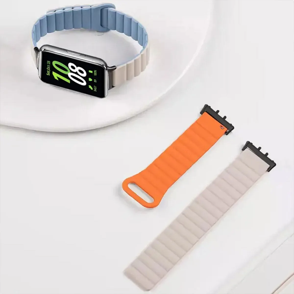 Samsung Galaxy Fit 3 | Silicone Loop Magnetic Watch Band | Black/Orange