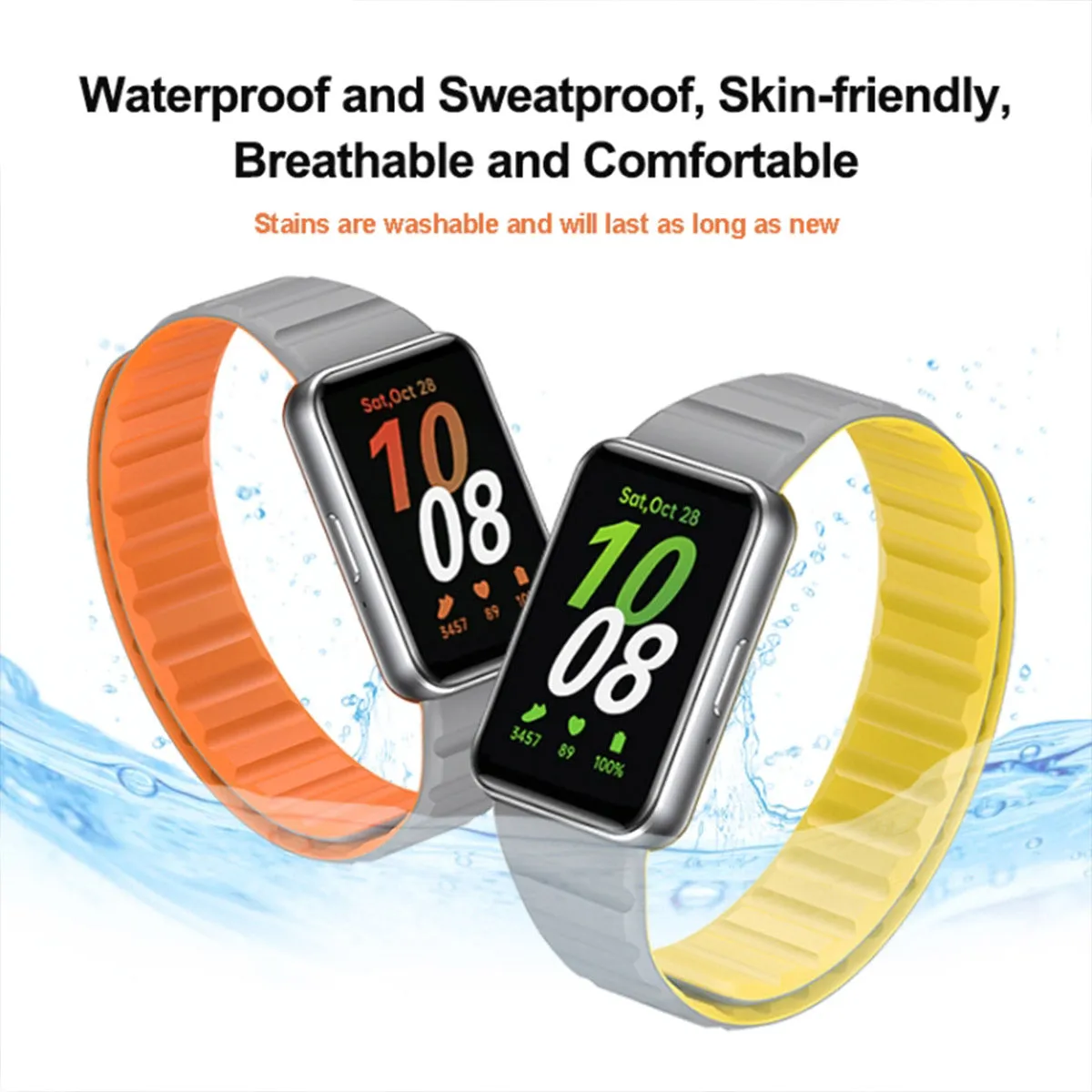 Samsung Galaxy Fit 3 | Silicone Loop Magnetic Watch Band | Black/Orange