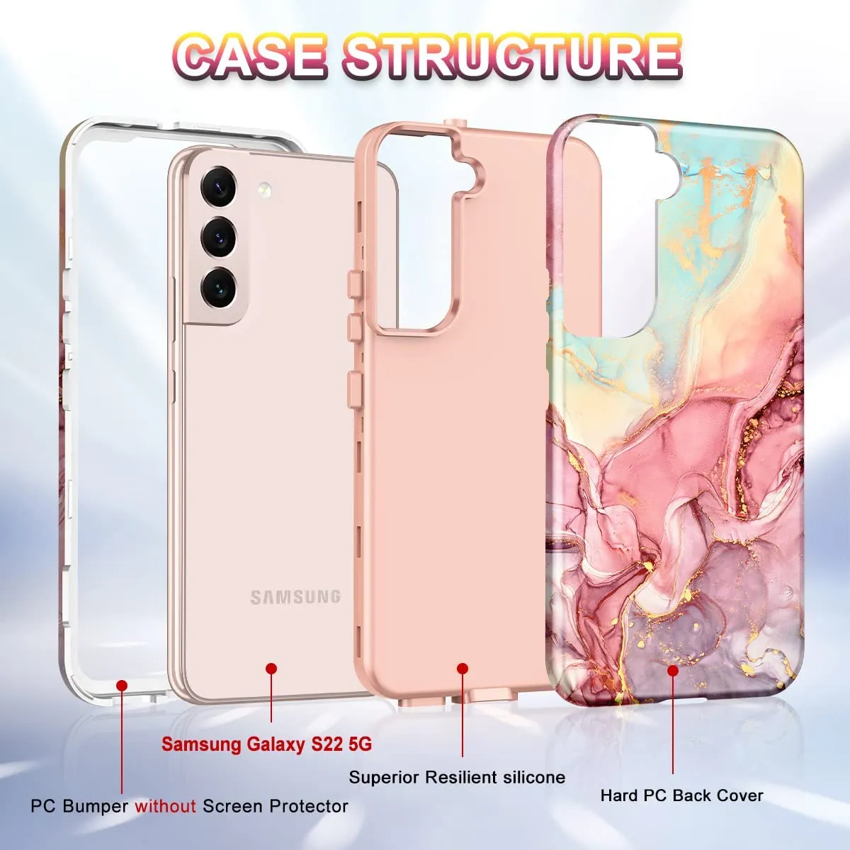 Samsung Galaxy S22 5G Case,Marble Pattern Drop Protective Cover