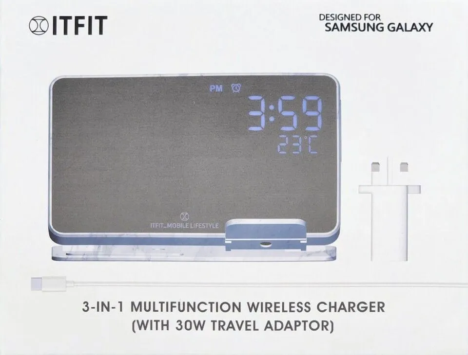 Samsung ITFIT 3 in 1 Wireless Charger with 30W UK Plug Black - ITFITPW06