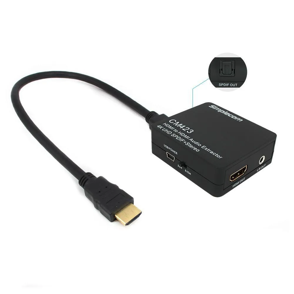 Simplecom CM423 HDMI Audio Extractor 4K HDMI to HDMI and Optical SPDIF   3.5mm Stereo