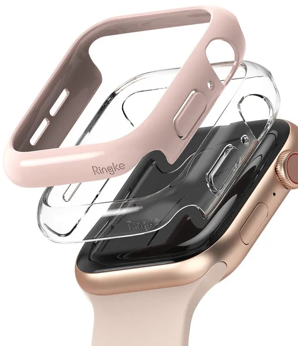 Slim Case Compatible with Apple Watch Series 6 / 5 / 4 / SE 44mm  - Clear & Peach Pink (2 Pack)