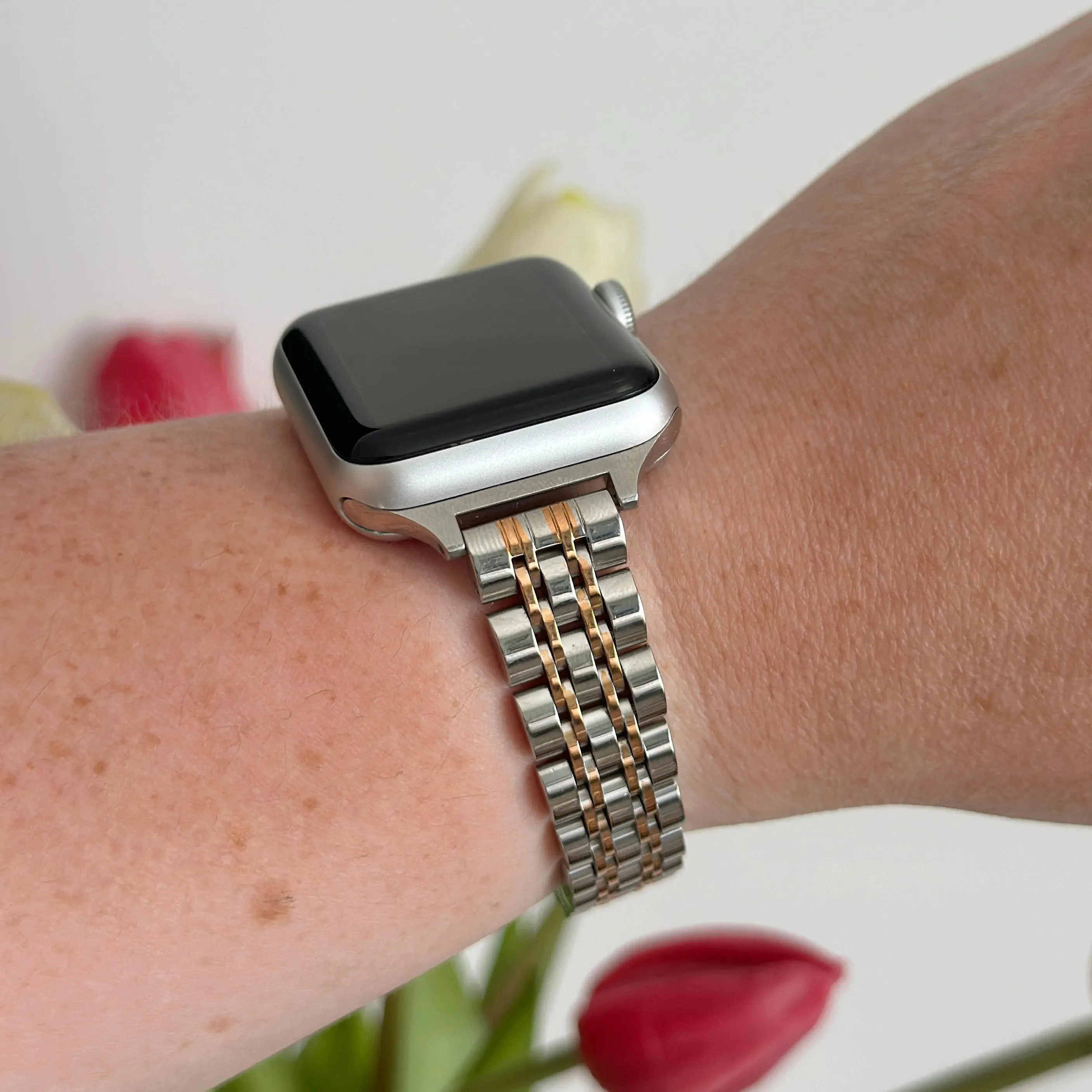 Slim Stainless Steel Apple Watch Strap - Silver & Rose Gold