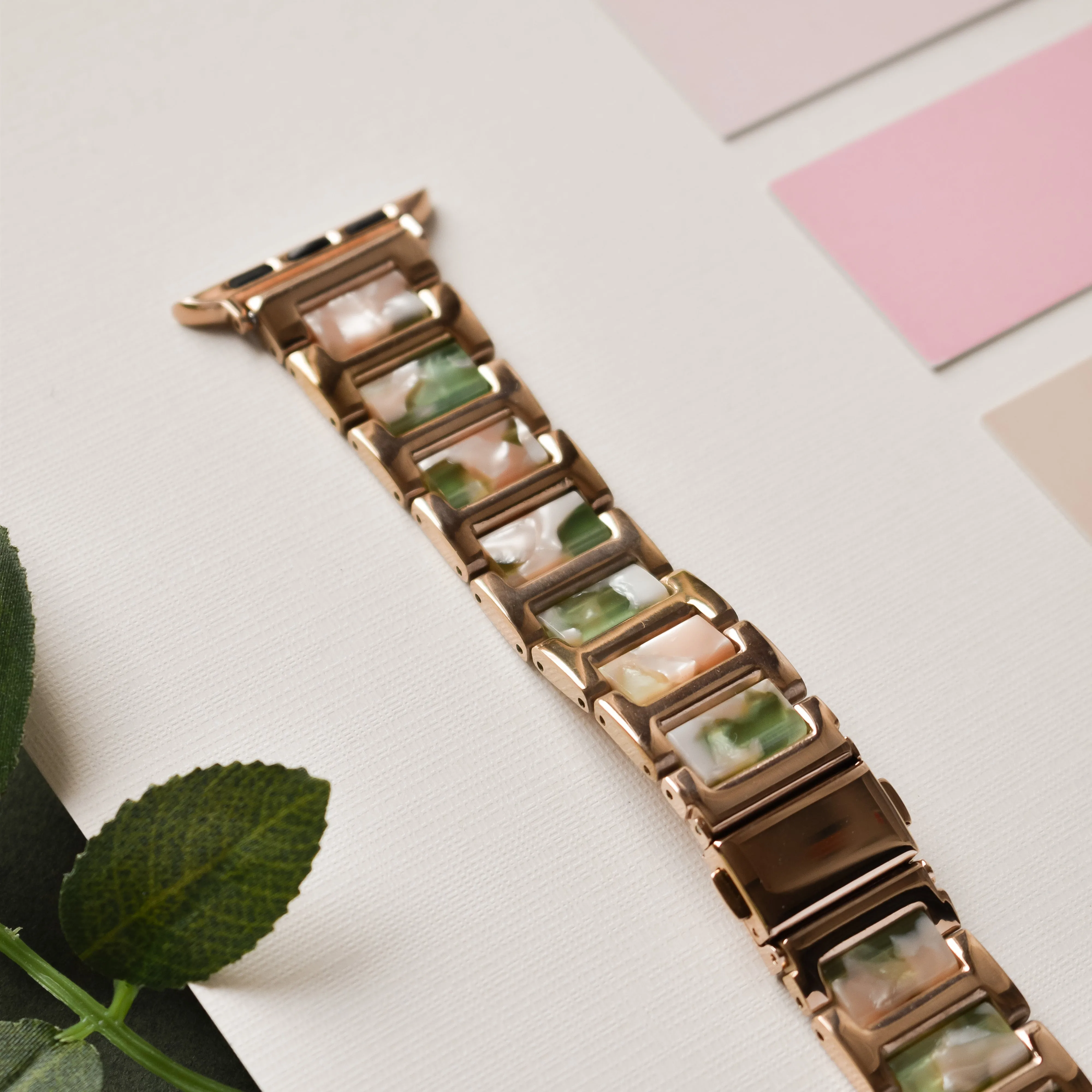 Stainless Steel Apple Watch Strap - Pink, Green & Rose Gold