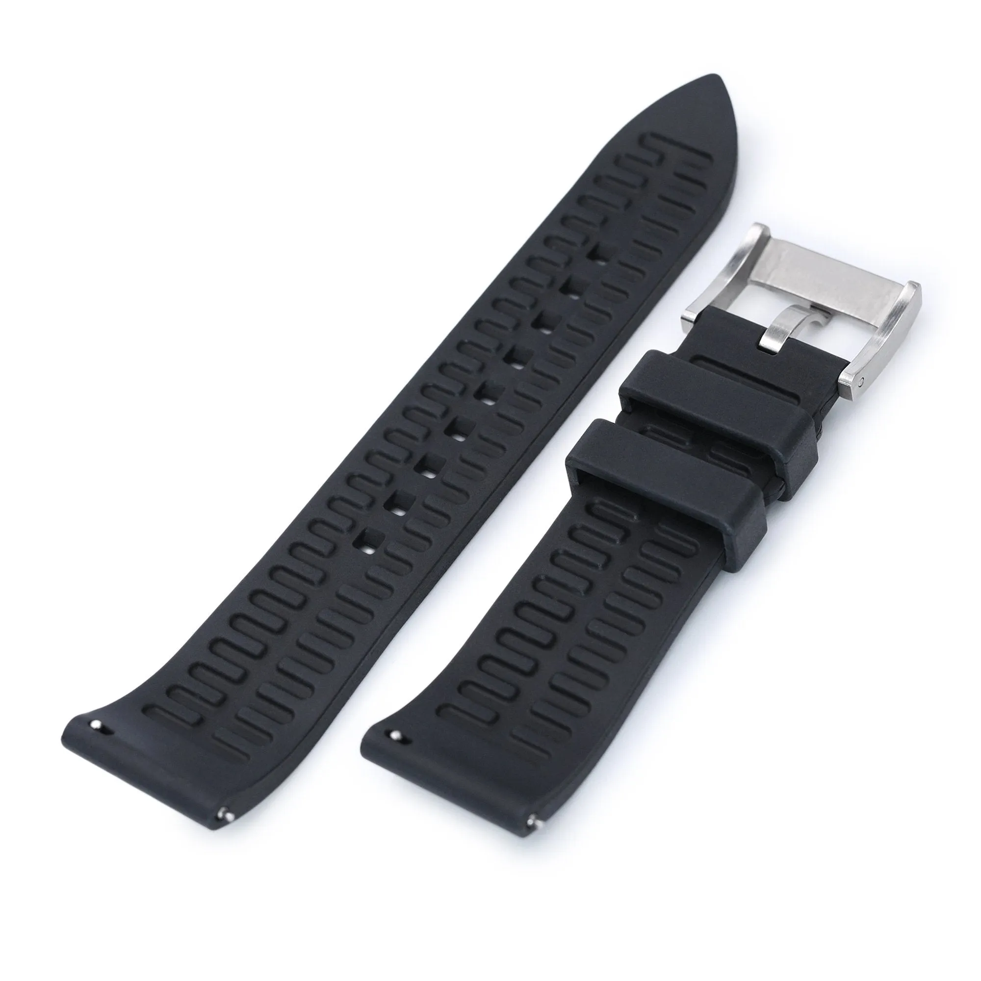 Straight End Black FKM Rubber Quick Release Watch Band, Brushed, 19mm, 20mm, 21mm, 22mm or 24mm