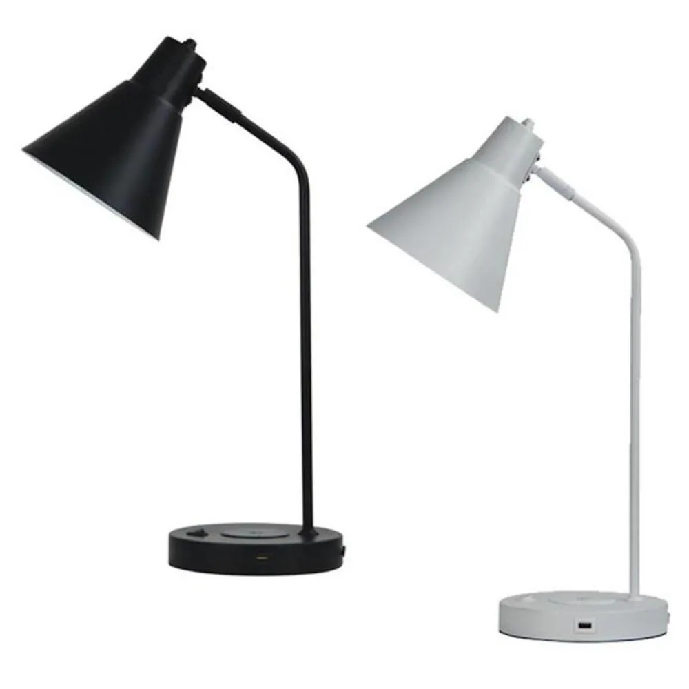 Targa Desk Lamp with USB and Wireless Charging in Black and White