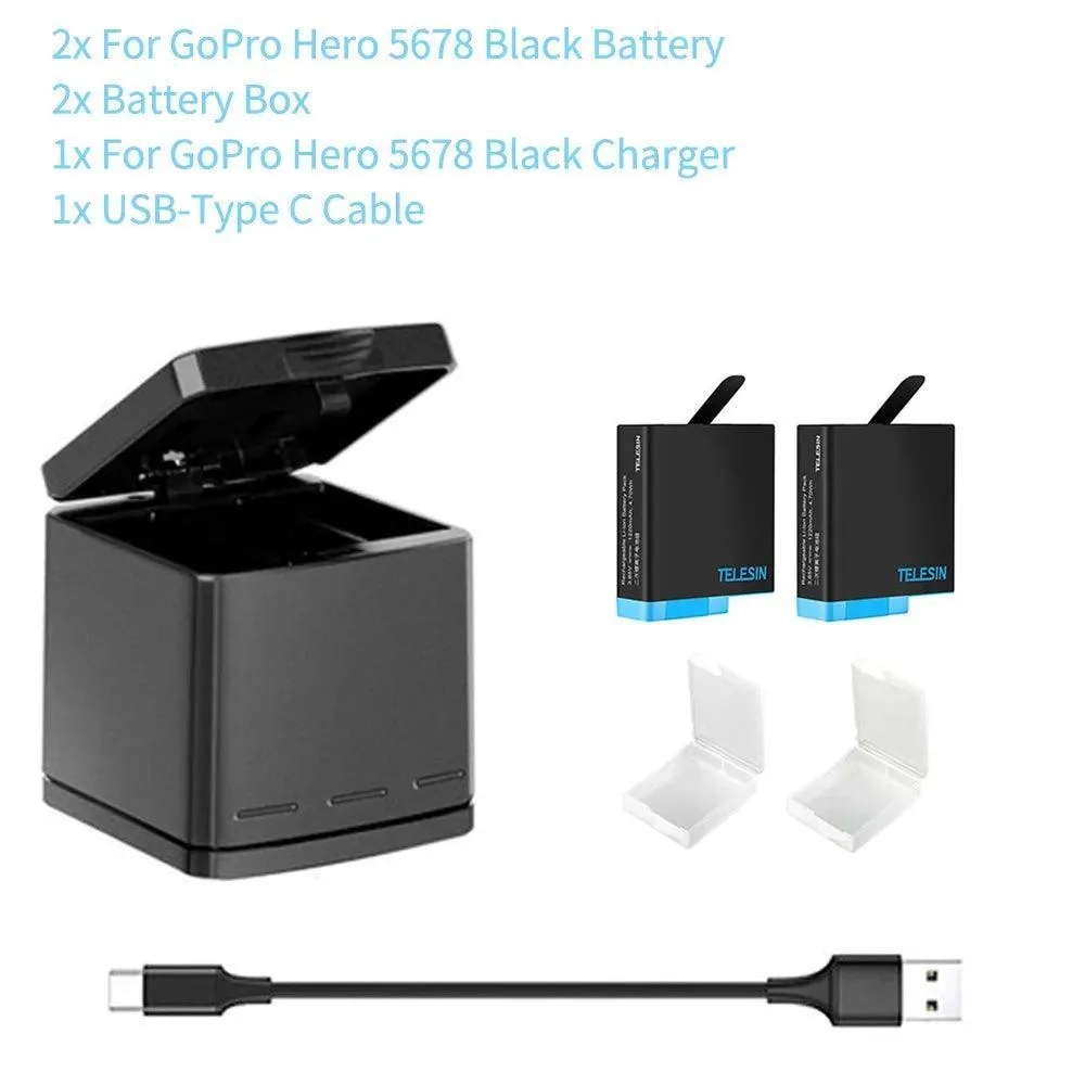 TELESIN Triple Battery Pack & LED Charger for GoPro: Ultimate High-Speed Charging Solution