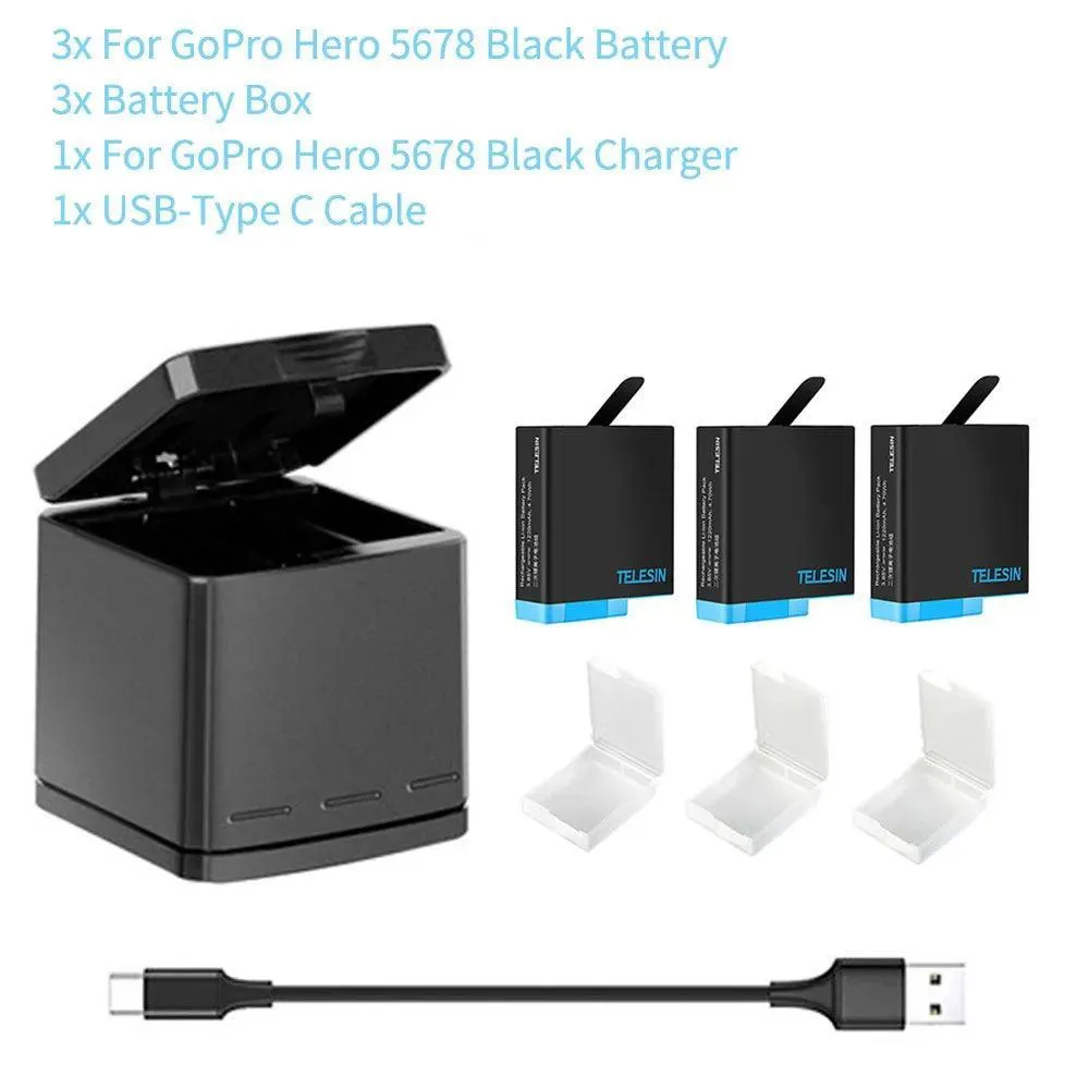 TELESIN Triple Battery Pack & LED Charger for GoPro: Ultimate High-Speed Charging Solution