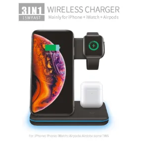 Three-in-one Wireless Charger 15W Fast Charging Vertical Stand