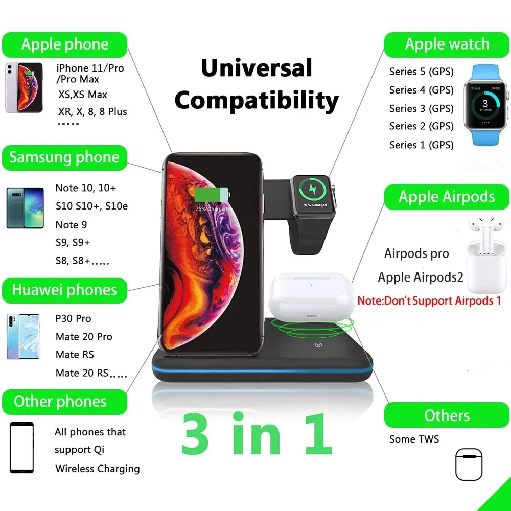 Three-in-one Wireless Charger 15W Fast Charging Vertical Stand