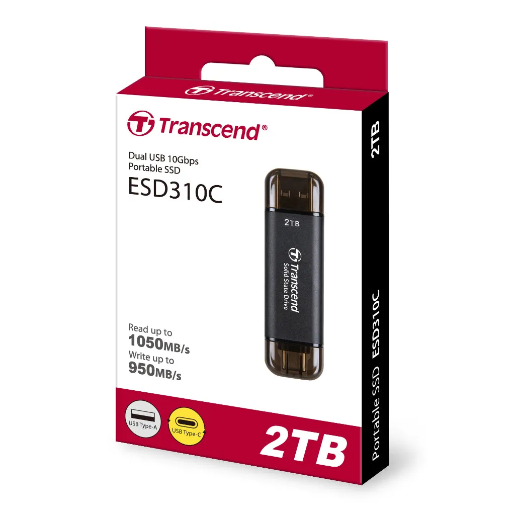 Transcend ESD310C 3D NAND Portable External SSD with USB 3.2 Type-A and Type-C Connectors - ( 512GB / 1TB / 2TB )